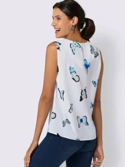 Débardeurs|T-Shirts<Blouse fluide sans manches imprimé col rond avec plis décoratifs