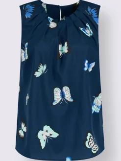 T-Shirts|Débardeurs<Blouse fluide sans manches imprimé col rond avec plis décoratifs