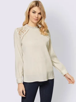 Linea Tesini Tenues De Cérémonie|Chemisiers<Chemisier à col montant dentelle crochetée au col et aux finitions des manches