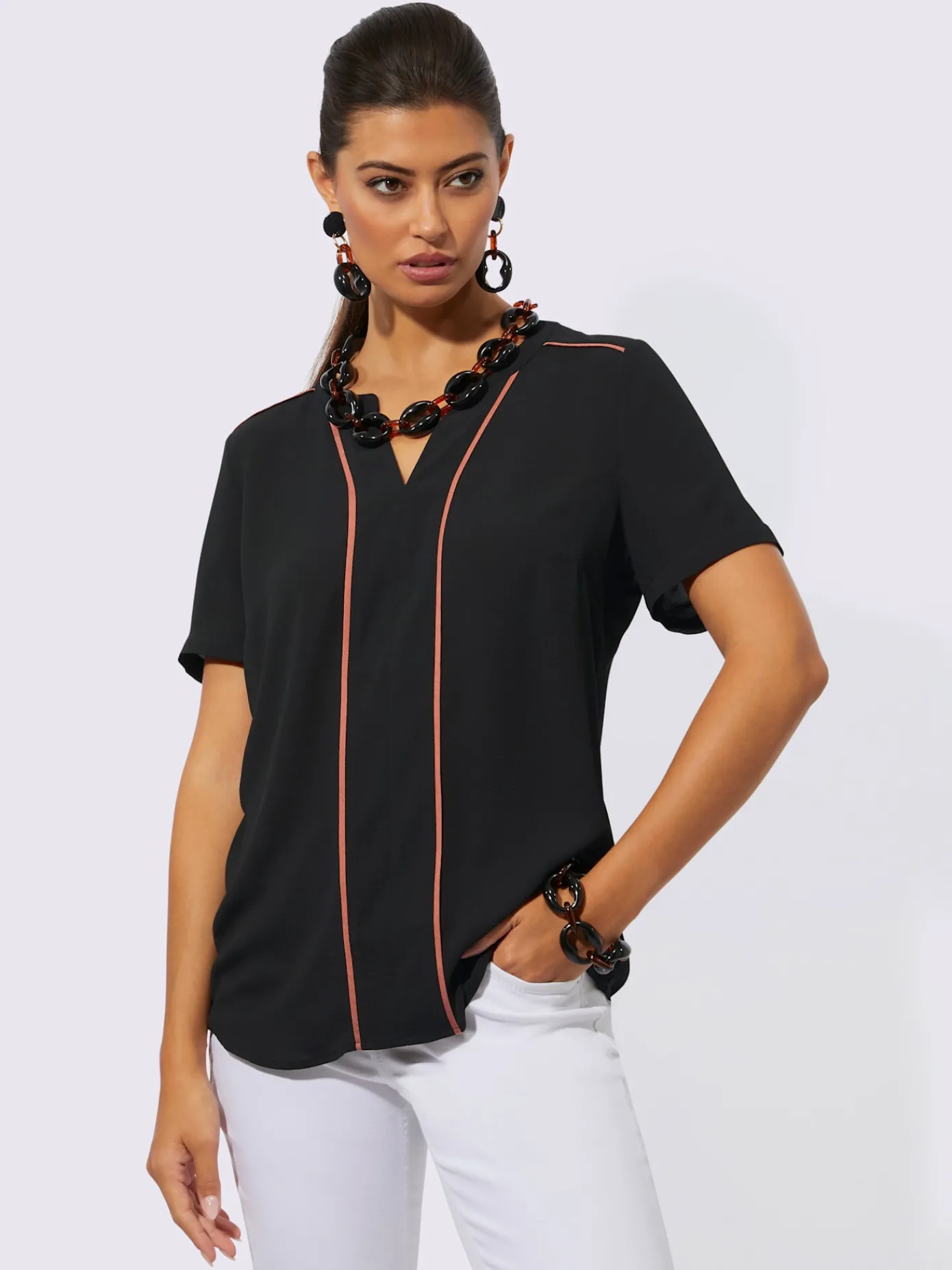 Creation L Chemisiers<Chemisier à manches courtes épaulettes devant et au dos