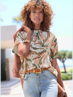 LASCANA Chemisiers<Chemisier à manches courtes chemisier imprimé avec petit col montant