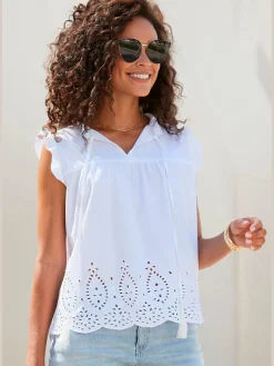 Vivance Chemisiers<Chemisier à manches courtes col v avec rubans décoratifs