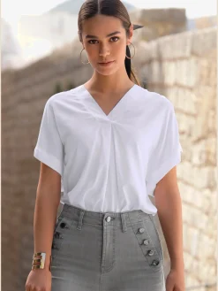Vivance Chemisiers<Chemisier à manches courtes encolure en v profonde plissée