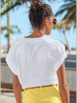 Vivance Chemisiers<Chemisier à manches courtes encolure en v profonde plissée