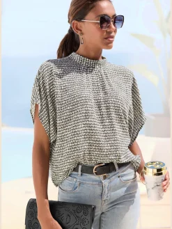 LASCANA Chemisiers<Chemisier à manches courtes chemisier imprimé avec petit col montant