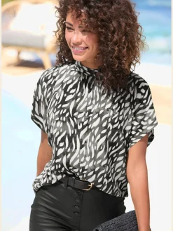 LASCANA Chemisiers<Chemisier à manches courtes petit col montant