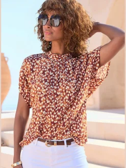 Vivance Chemisiers<Chemisier à manches courtes chemisier imprimé avec petit col montant