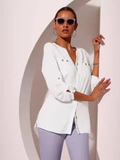 Creation L Chemisiers<Chemisier à manches longues mélange viscose-lin estival