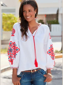 LASCANA Chemisiers<Chemisier à manches longues encolure avec ruban et houppes