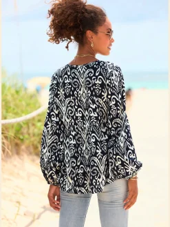 Vivance Chemisiers<Chemisier à manches longues encolure ronde avec rubans décoratifs et perles couleur or