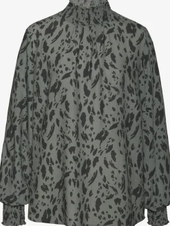 LASCANA Chemisiers<Chemisier à manches longues col montant smocké avec bordure volantée