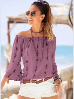 LASCANA Chemisiers<Chemisier carmen manches 3/4 à volants