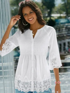 Alessa W. Tenues De Cérémonie<Chemisier empiècements dentelle ourlet et manches