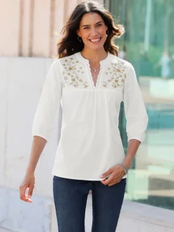 Chemisiers<Chemisier en coton broderie contrastée