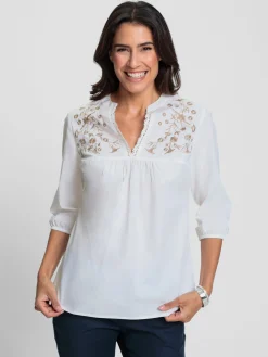 Chemisiers<Chemisier en coton broderie contrastée