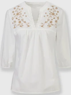 Chemisiers<Chemisier en coton broderie contrastée