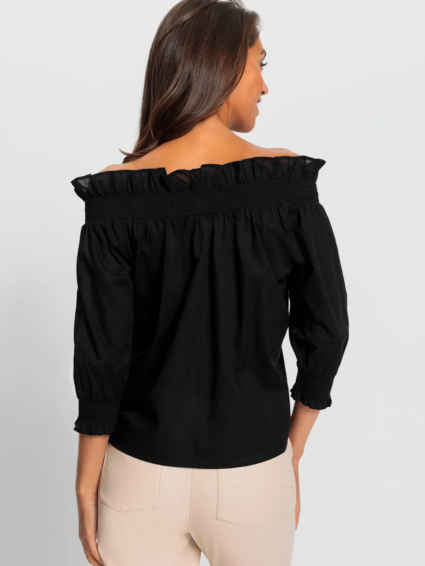 Ashley Brooke Chemisiers<Chemisier en coton peut être porté en encolure ronde ou carmen