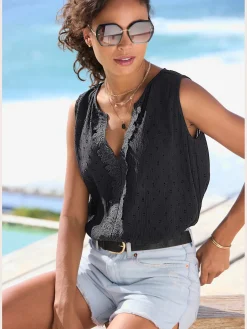 LASCANA Chemisiers<Chemisier en crêpe encolure ronde avec découpe devant