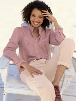 Linea Tesini Chemisiers<Chemisier en jean superbes volants