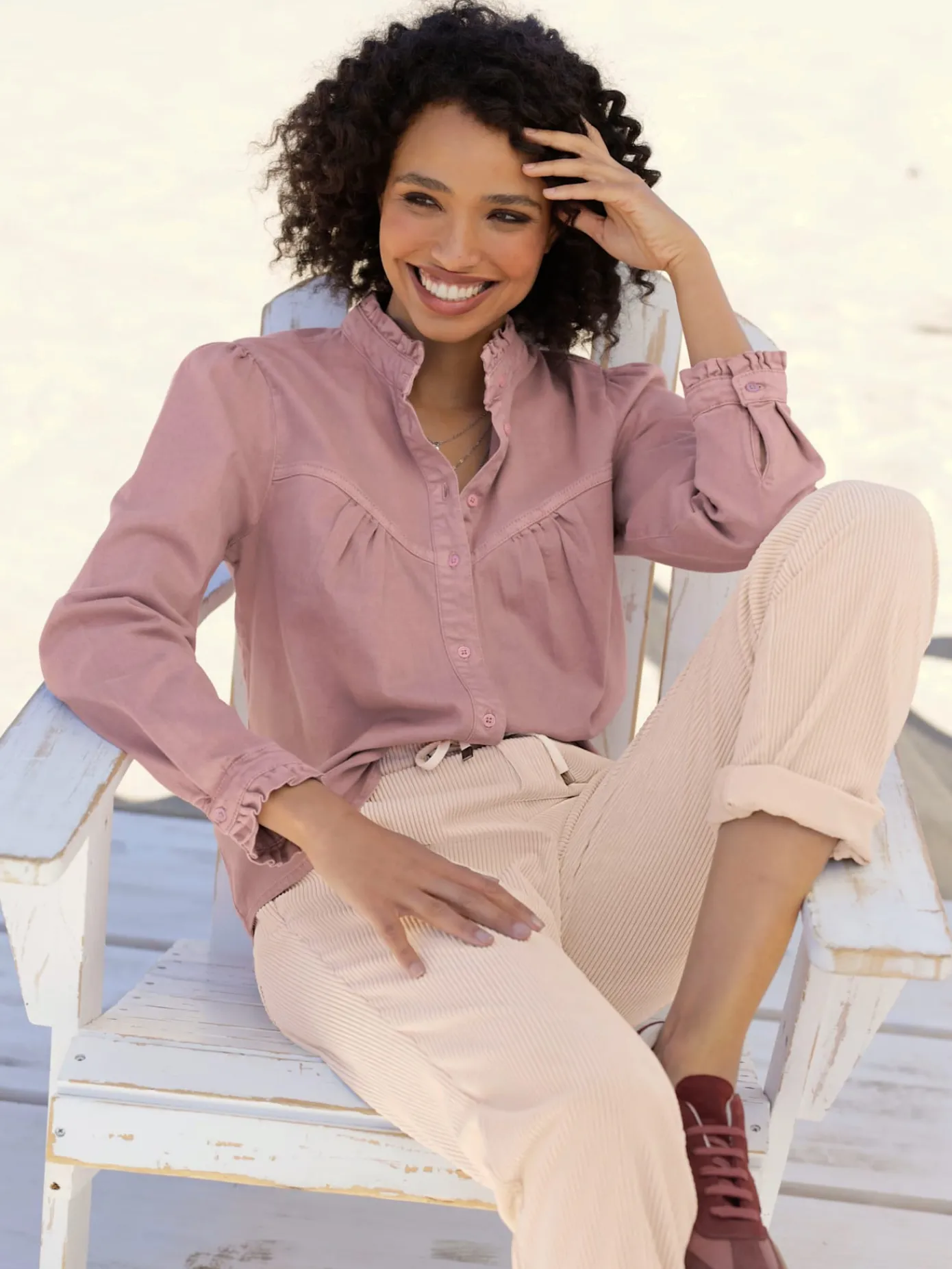 Linea Tesini Chemisiers<Chemisier en jean superbes volants