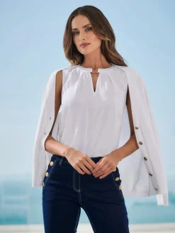 Ashley Brooke Débardeurs|T-Shirts<Chemisier sans manches encolure ronde avec v ouvert et détail fantaisie couleur or