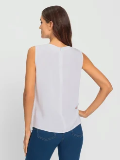 Ashley Brooke Débardeurs|T-Shirts<Chemisier sans manches encolure ronde avec v ouvert et détail fantaisie couleur or