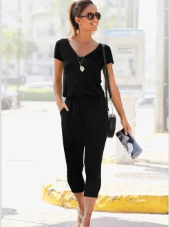 LASCANA Combinaisons|Pantalons<Combinaison 7/8 col v et manches courtes