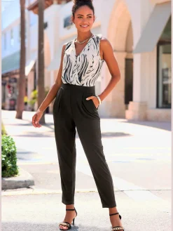 LASCANA Combinaisons|Pantalons<Combinaison combiné avec encolure en v et bouton-pression