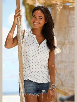 LASCANA Débardeurs<Débardeur à volants bord volanté féminin à l'encolure et aux emmanchures