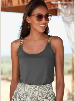LASCANA T-Shirts|Débardeurs<Débardeur chaînes fantaisie couleur or sur les bretelles