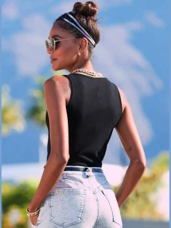 LASCANA T-Shirts<Débardeur côtelé petite encolure devant