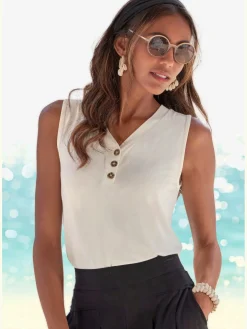 LASCANA T-Shirts|Débardeurs<Débardeur patte de boutonnage décorative avec boutons imitation corne