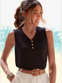 LASCANA T-Shirts|Débardeurs<Débardeur patte de boutonnage décorative avec boutons imitation corne