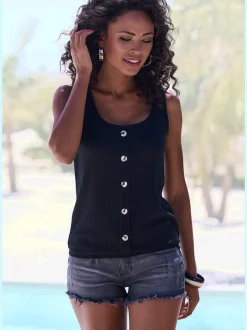 LASCANA Débardeurs|T-Shirts<Debardeur patte de boutonnage décorative tendance avec boutons imitation corne