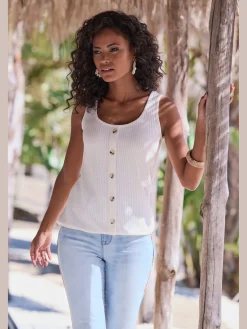 LASCANA T-Shirts|Débardeurs<Debardeur patte de boutonnage décorative tendance avec boutons imitation corne