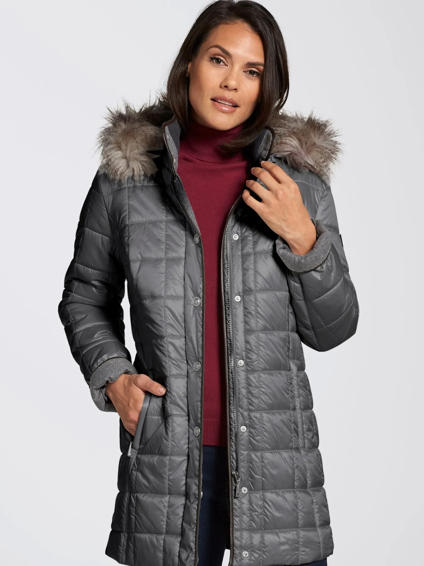 Collection L Vestes<Doudoune brillante col à revers capuche imitation fourrure