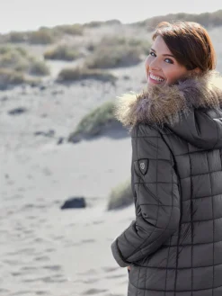 Collection L Vestes<Doudoune brillante col à revers capuche imitation fourrure