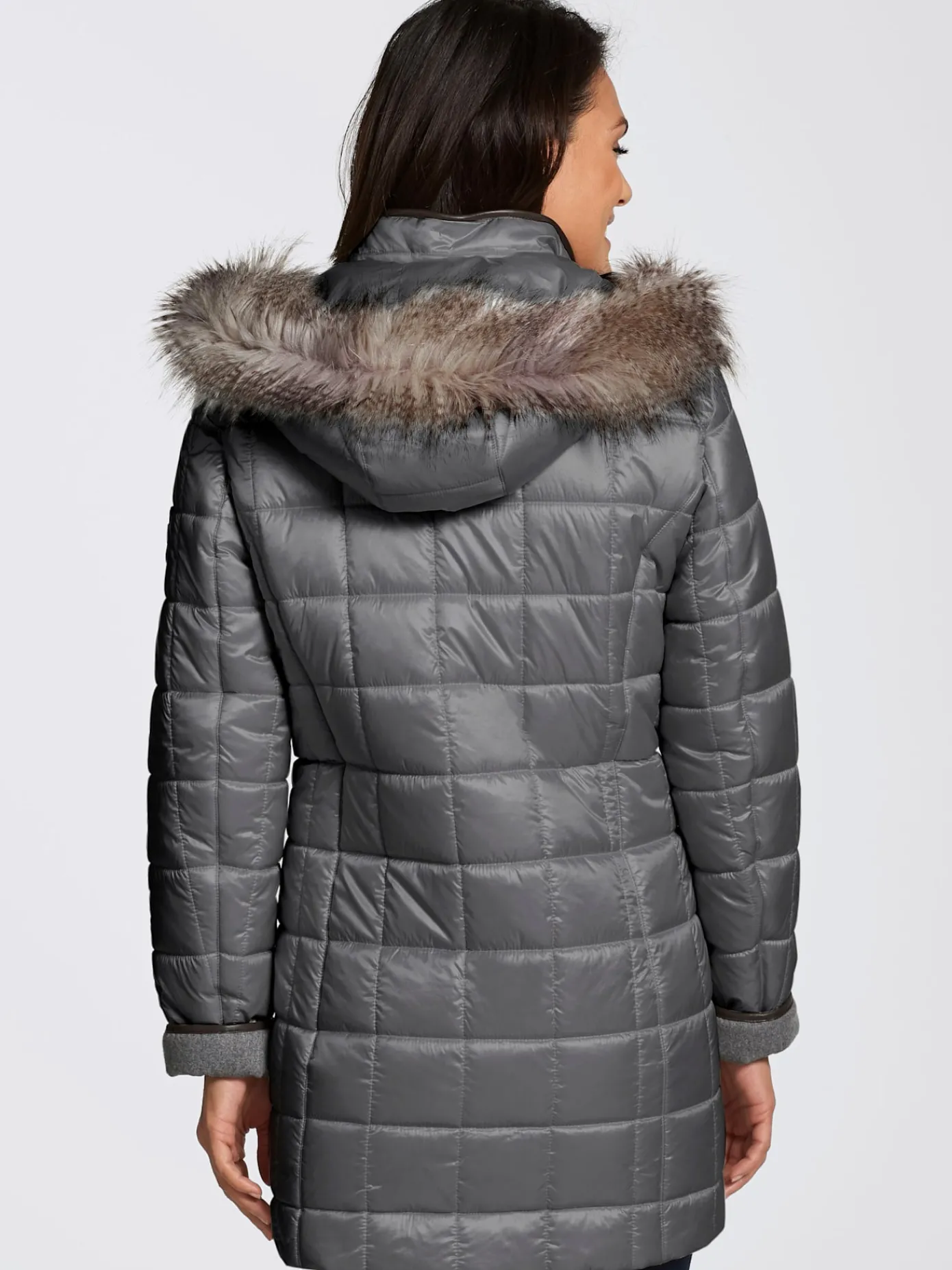 Collection L Vestes<Doudoune brillante col à revers capuche imitation fourrure