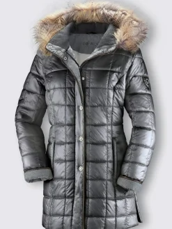 Collection L Vestes<Doudoune brillante col à revers capuche imitation fourrure