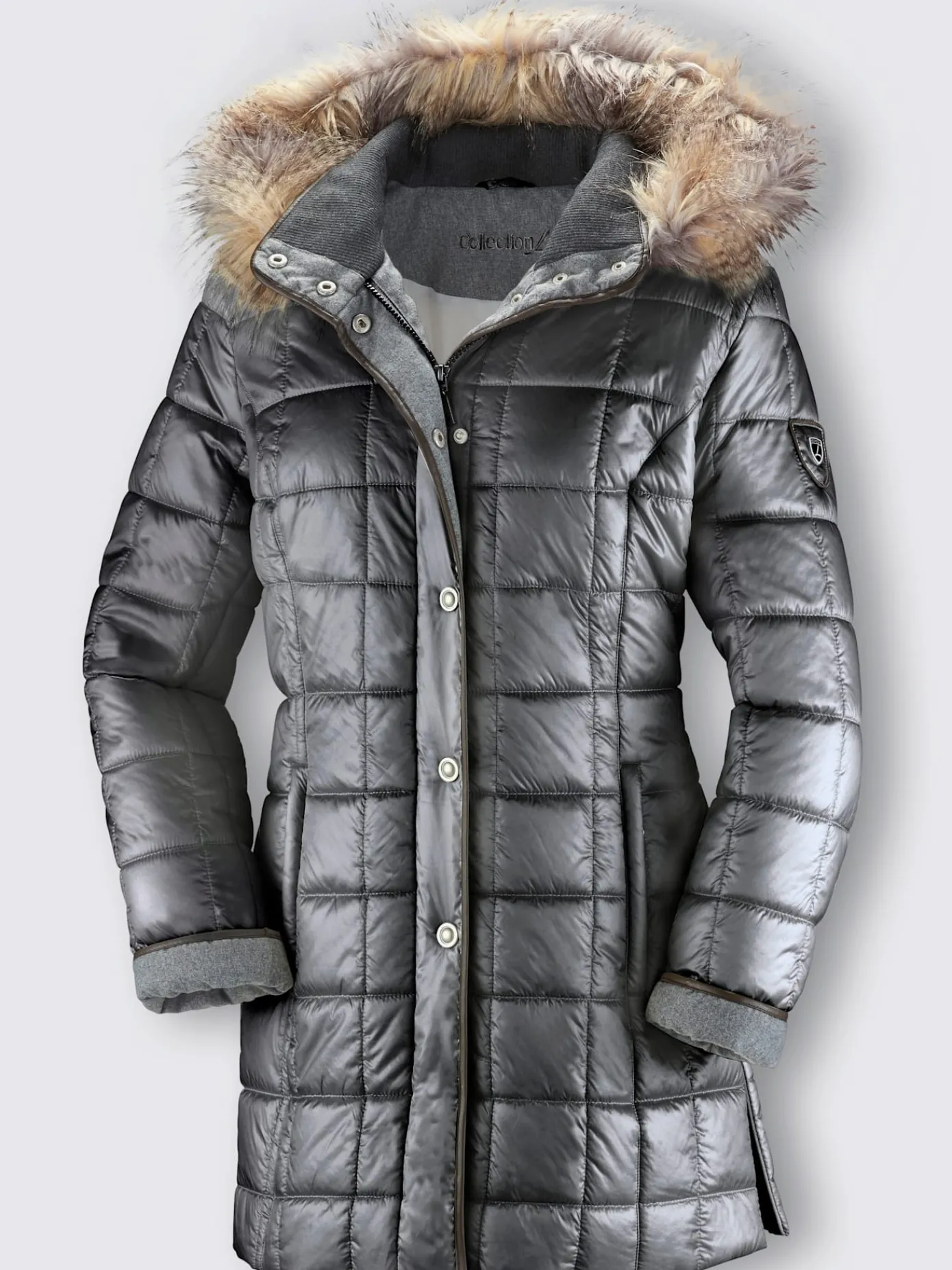 Collection L Vestes<Doudoune brillante col à revers capuche imitation fourrure