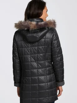 Collection L Vestes<Doudoune brillante col à revers capuche imitation fourrure