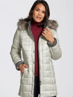 Collection L Vestes<Doudoune brillante col à revers capuche imitation fourrure