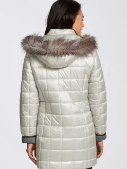 Collection L Vestes<Doudoune brillante col à revers capuche imitation fourrure