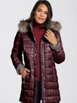 Collection L Vestes<Doudoune brillante col à revers capuche imitation fourrure