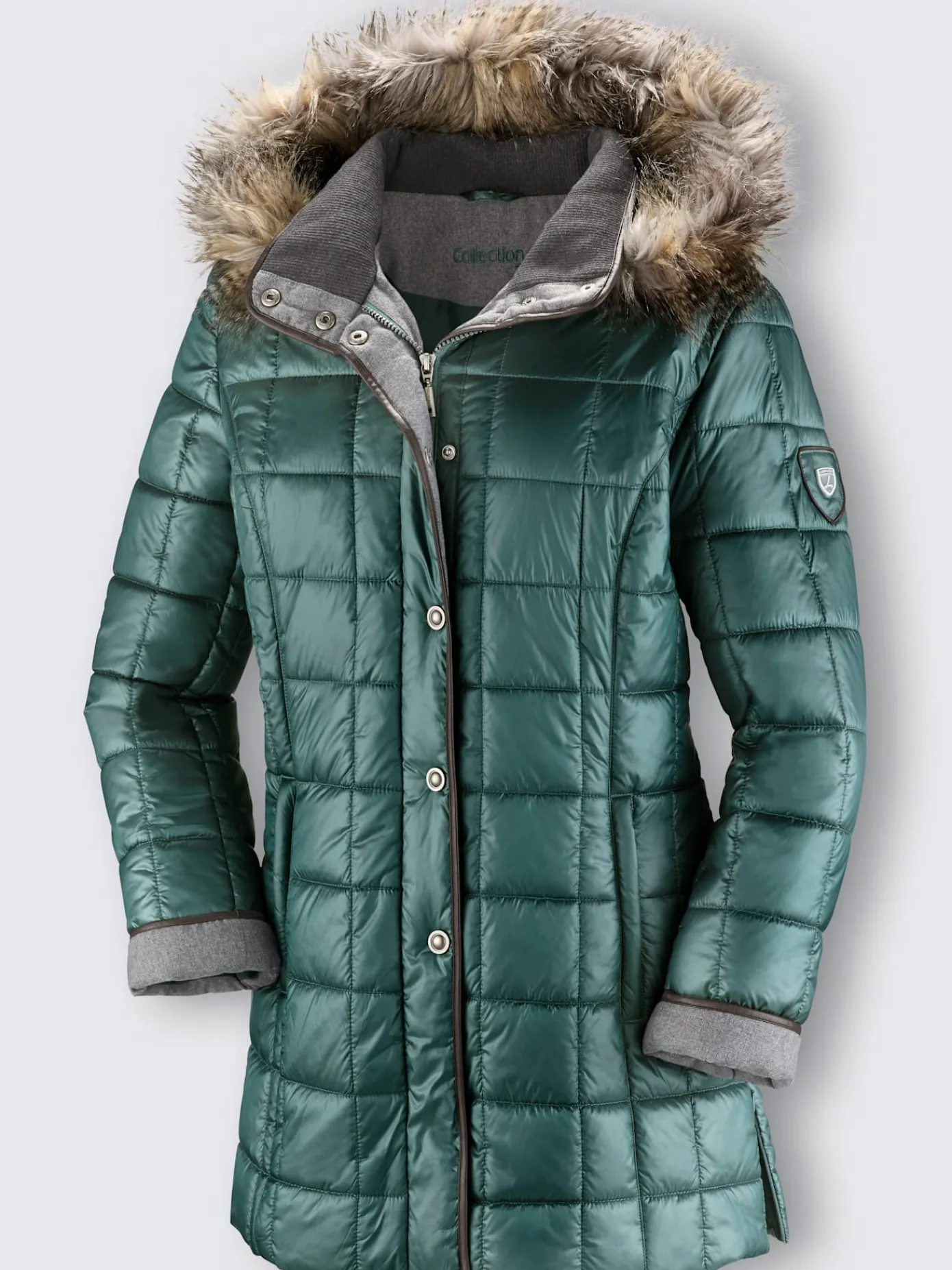 Collection L Vestes<Doudoune brillante col à revers capuche imitation fourrure