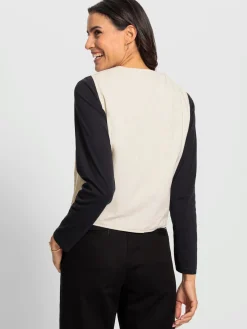 Vestes<Gilet en jean jolie broderie florale avec perles décoratives