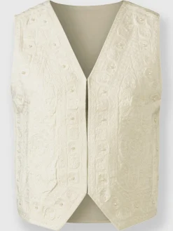 Vestes<Gilet en jean jolie broderie florale avec perles décoratives