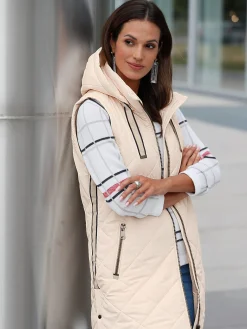 Vestes<Gilet long capuche amovible