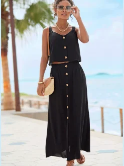 Vivance Débardeurs<Haut court boutons décoratifs imitation bois