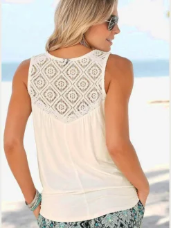 LASCANA Débardeurs|T-Shirts<Haut de plage empiècement dentelle transparent aux épaules